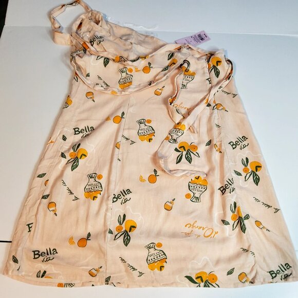 Wild Fable Bella Vista Lemon Print One-Shoulder Dress Size L Rayon & Linen Blend - Picture 6 of 10